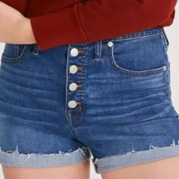 Madewell High Rise Denim Shorts Button Fly Size 27 High Rise Medium Wash - Picture 16 of 16